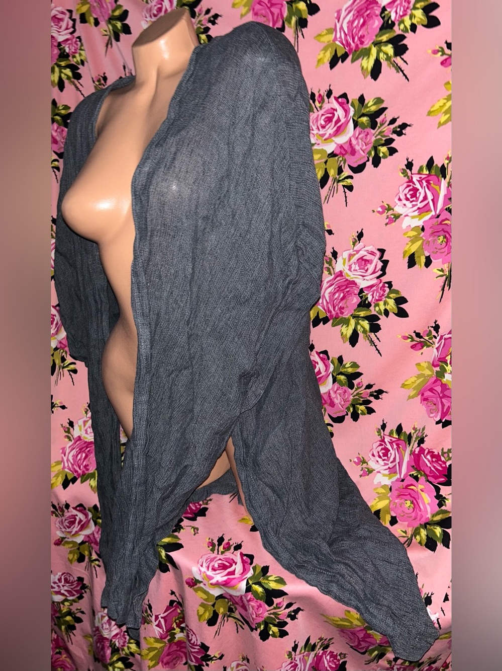 ESKANDAR Long gray vest kimono wrap jacket linen vintage goth vamp punk blazer